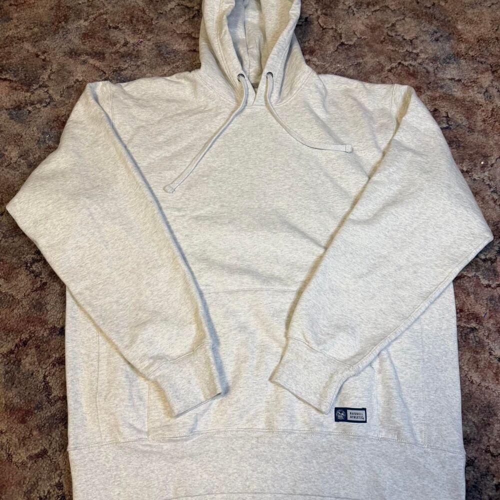 Y2K Russell Athletic grey blank hoodie Size XL Boxy Baggy Fit Heavy Duty